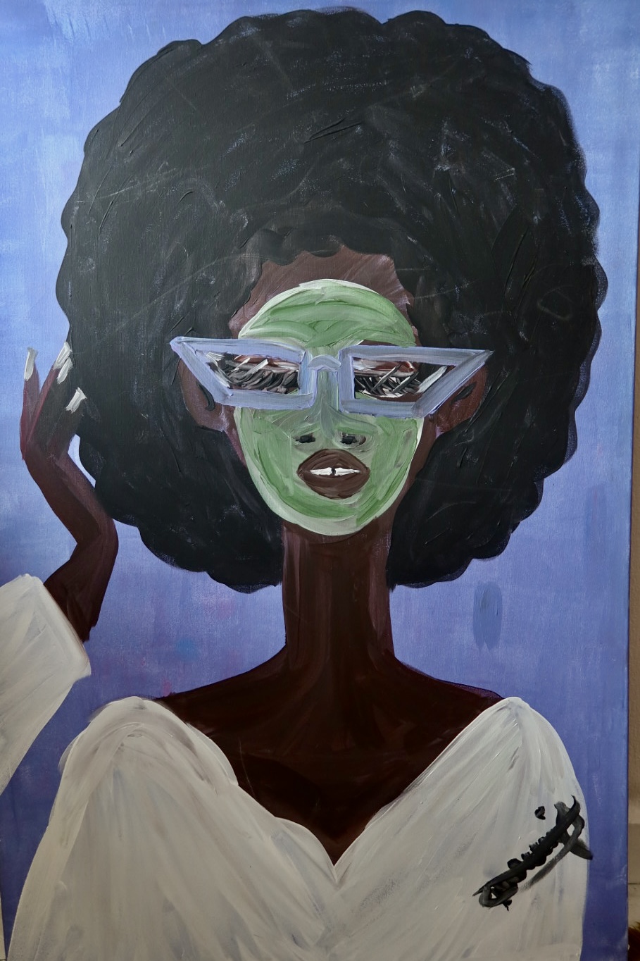 Brown Skin Girl. acrylic on canvas painting (75 × 116 cm) by Amsterdam artist Michelle Amo