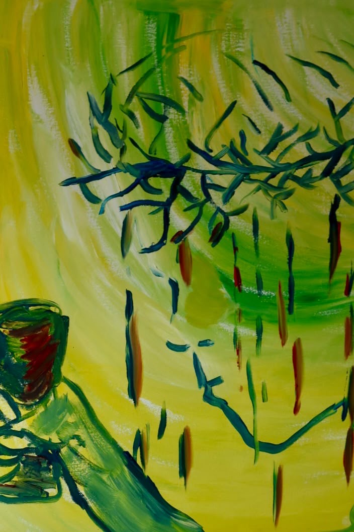 Green Branches artwork printed on a white T-shirt