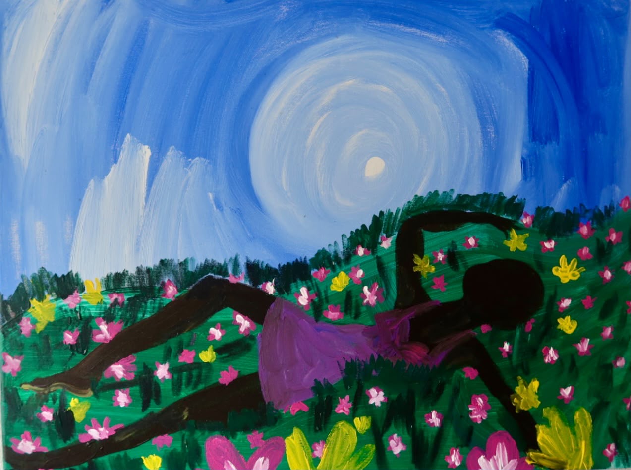 Moon Meadow artwork printed on a white T-shirt