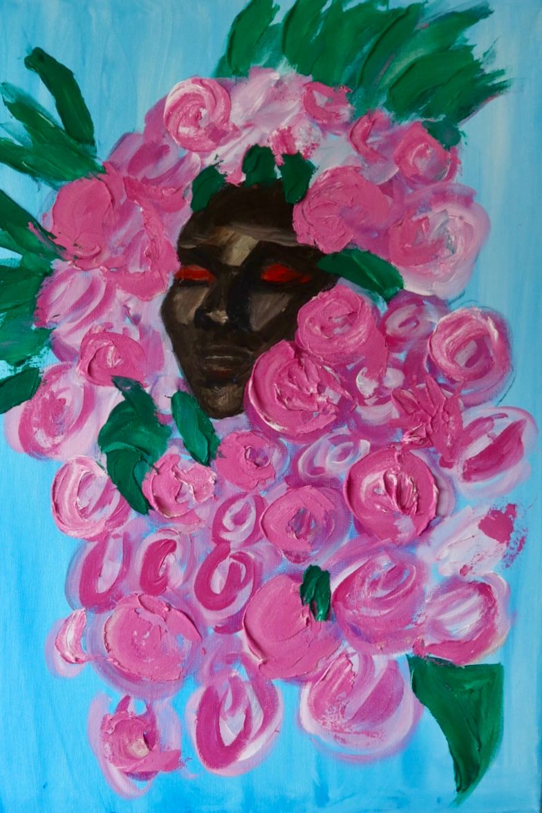 Grace Jones. acrylic on canvas & molding paste painting (75 × 100 cm) by Amsterdam artist Michelle Amo