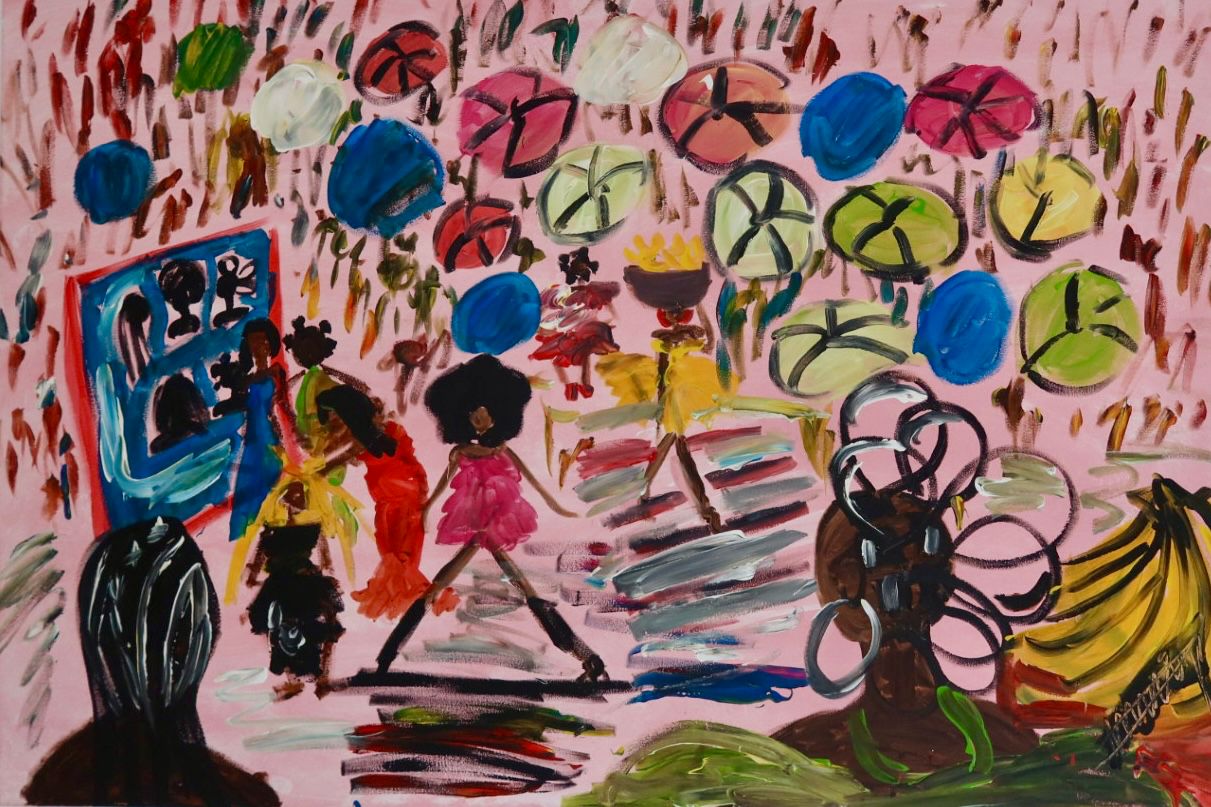 Makola market. acrylic on canvas painting (100 × 150 cm) by Amsterdam artist Michelle Amo