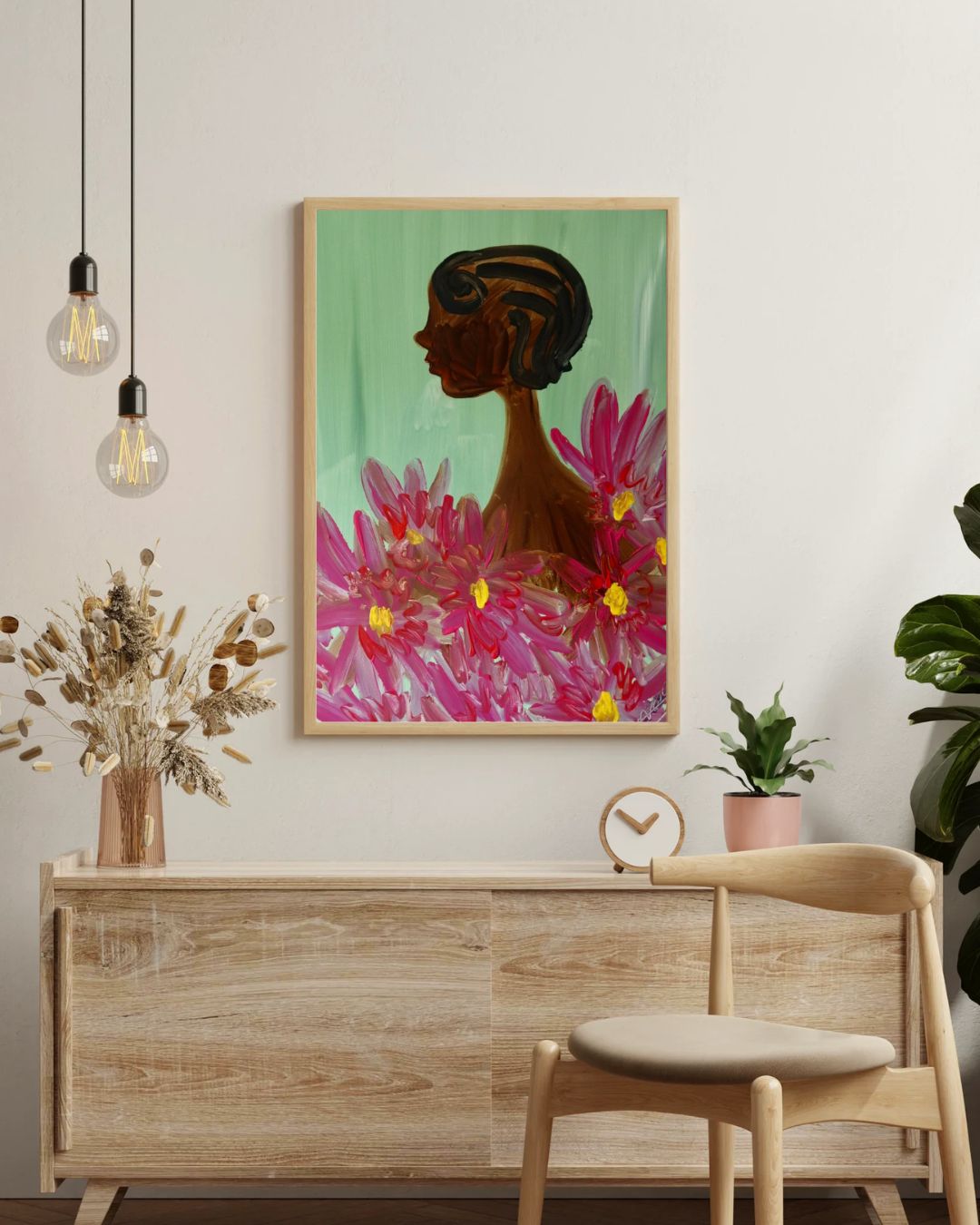Lilies in the field print framed in a room
